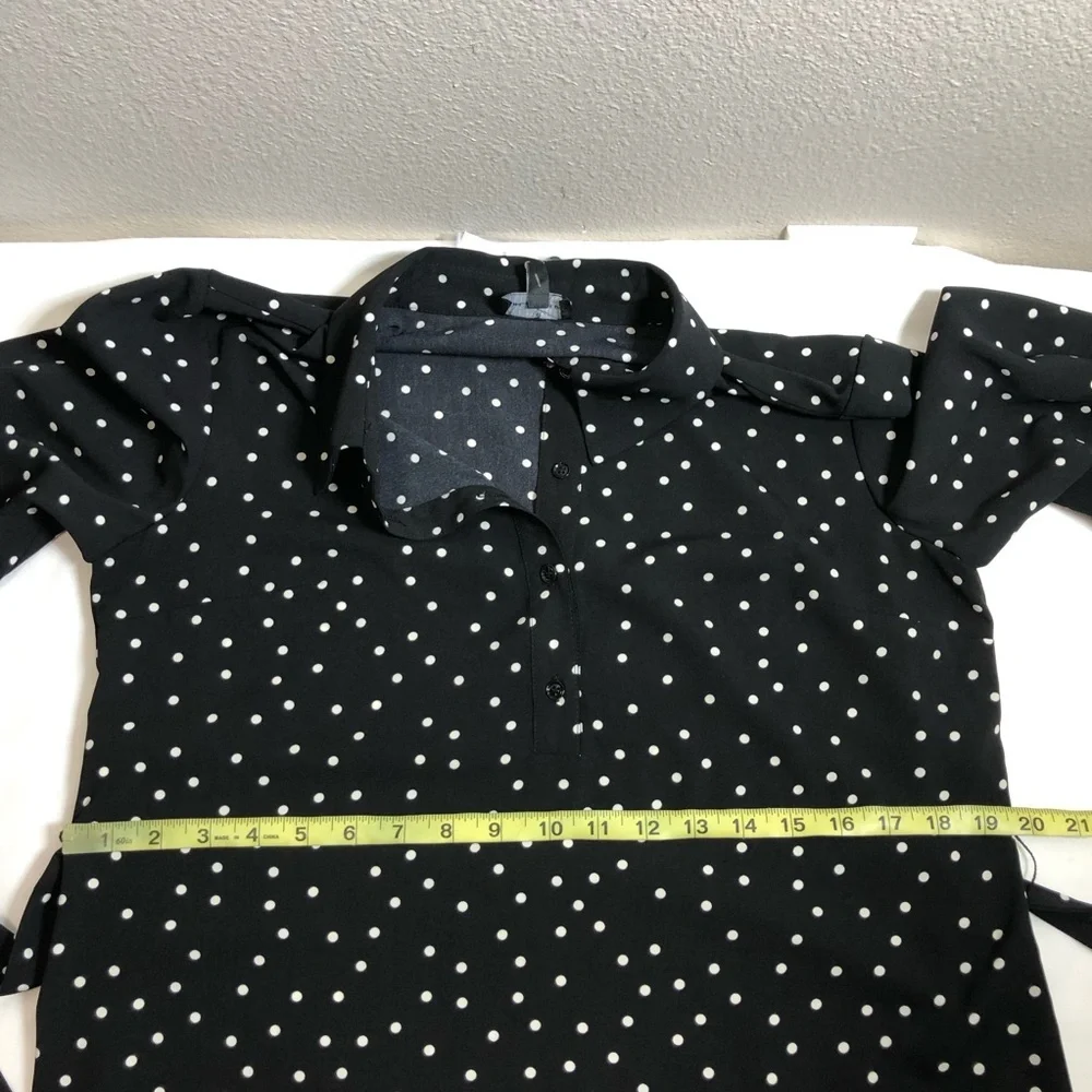 The Limited Black Ivory Polka Dot  Belted Collar Shirtdress ‎ MP
